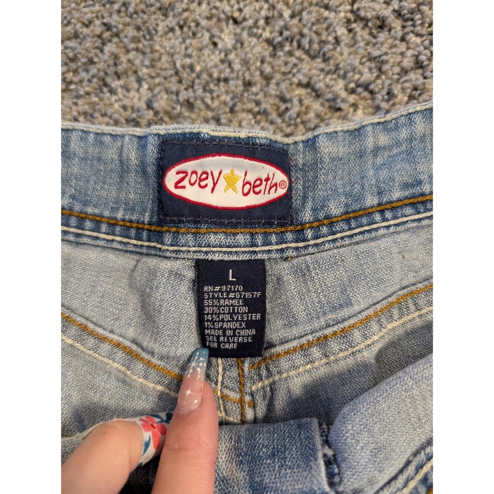 Y2K Zoey Beth Denim Shorts Womens Size L Light Wash Ruched Side Drawstring - Picture 3 of 4